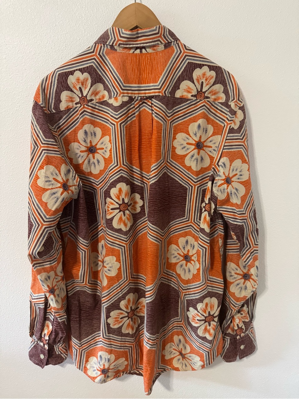 Vintage Lucky Brand Geometric Floral Long Sleeve Button Down Shirt Orange-XL - Picture 2 of 10